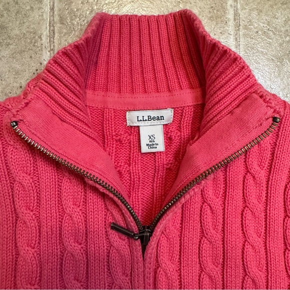 LL Bean preppy pretty pink zip up sweater cardigan 100% cotton xsmall - Picture 3 of 8